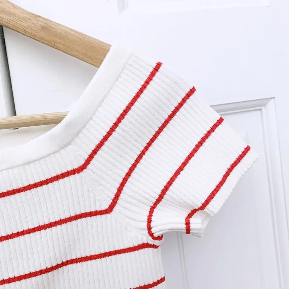 Intermix Ribbed Red Striped Top - Picture 4 of 7
